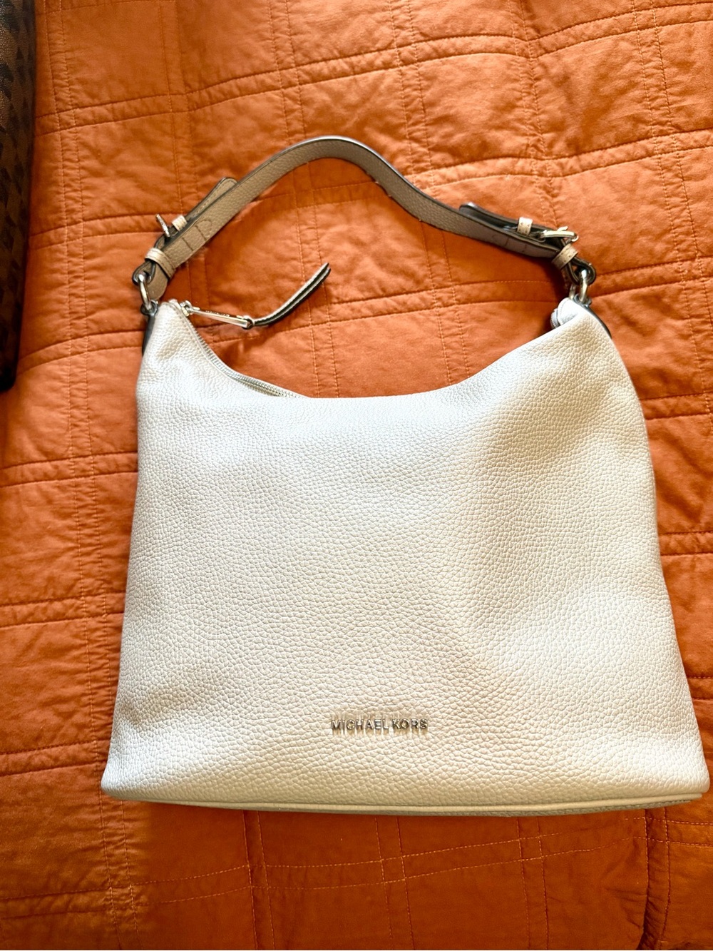 Michael Kors Pearl Grey Pebbled Leather Lupita Hobo Bag